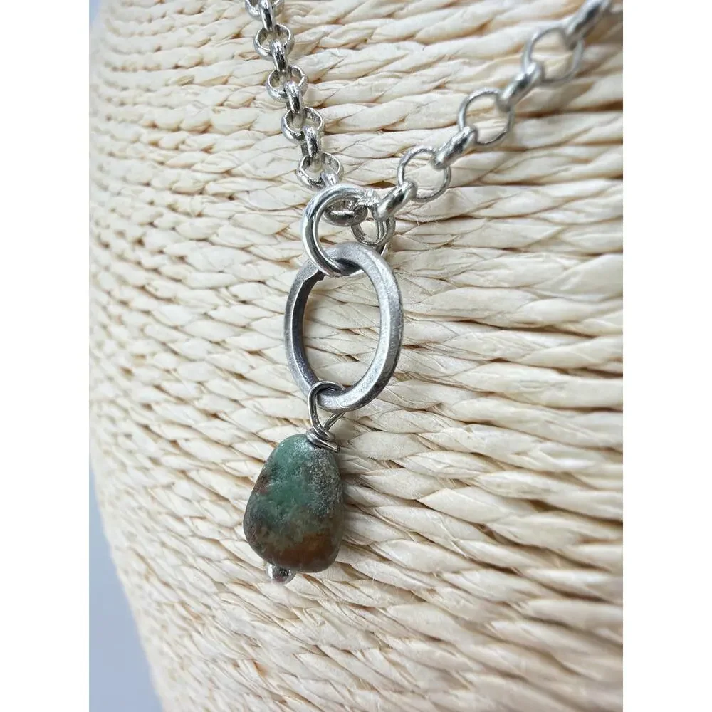 Artisan Made Sterling Silver Circle Pendant Necklace with Jasper and Turquoise
